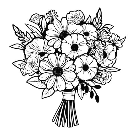 bouquet of flowers clipart black and white